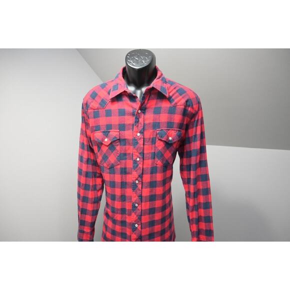 Wrangler Western Flannel Pearl Snaps Plaid Cowboy Shirt Long Sleeve Mens XLT - Picture 2 of 8